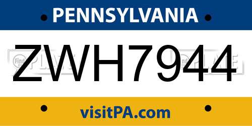 ZWH7944 Pennsylvania License Plate