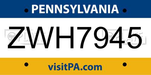 ZWH7945 Pennsylvania License Plate