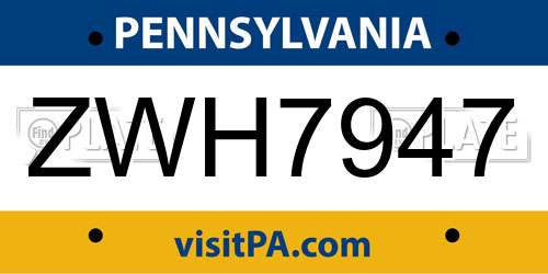 ZWH7947 Pennsylvania License Plate