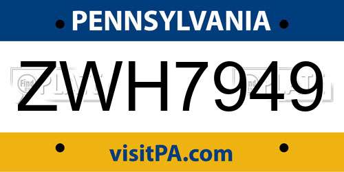 ZWH7949 Pennsylvania License Plate