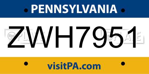 ZWH7951 Pennsylvania License Plate