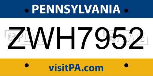 ZWH7952 Pennsylvania License Plate
