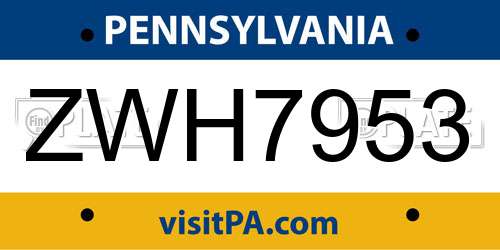 ZWH7953 Pennsylvania License Plate