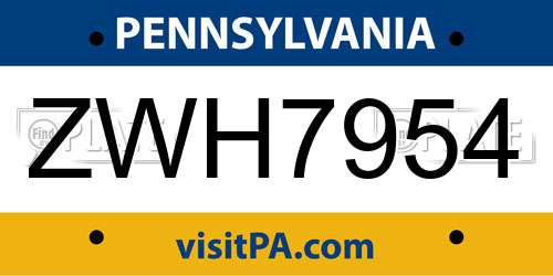ZWH7954 Pennsylvania License Plate