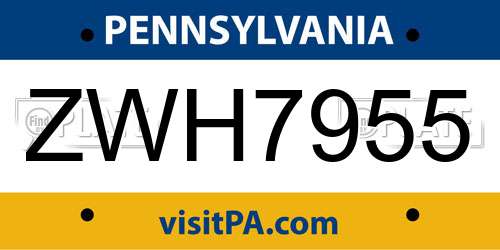 ZWH7955 Pennsylvania License Plate