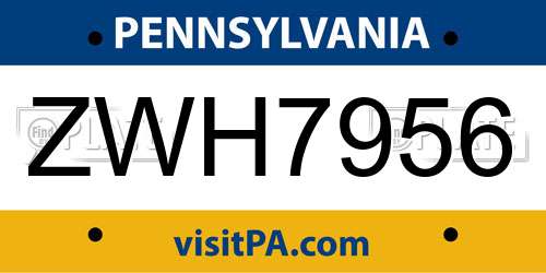 ZWH7956 Pennsylvania License Plate