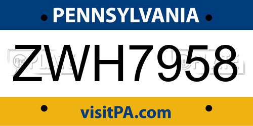 ZWH7958 Pennsylvania License Plate