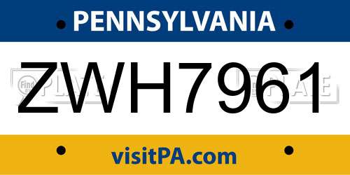 ZWH7961 Pennsylvania License Plate
