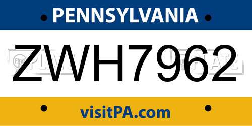 ZWH7962 Pennsylvania License Plate