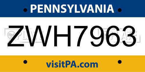 ZWH7963 Pennsylvania License Plate