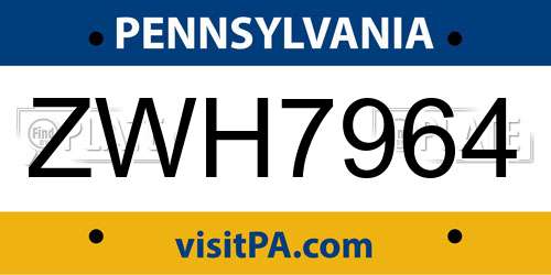 ZWH7964 Pennsylvania License Plate