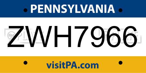 ZWH7966 Pennsylvania License Plate
