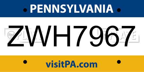ZWH7967 Pennsylvania License Plate