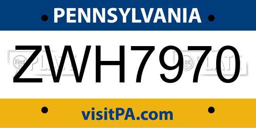 ZWH7970 Pennsylvania License Plate