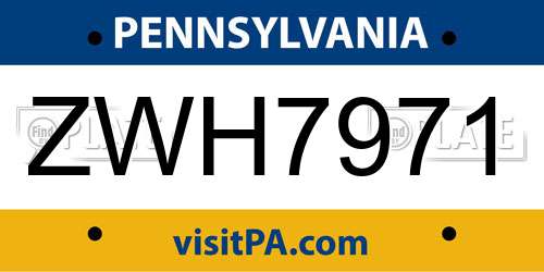 ZWH7971 Pennsylvania License Plate