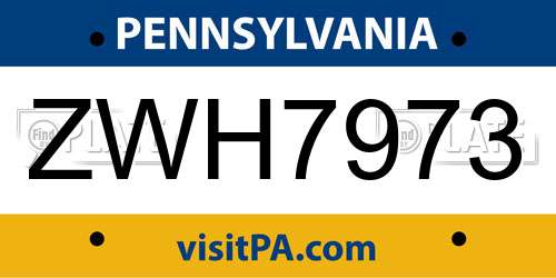 ZWH7973 Pennsylvania License Plate