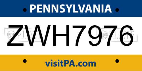 ZWH7976 Pennsylvania License Plate