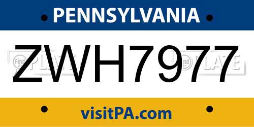 ZWH7977 Pennsylvania License Plate