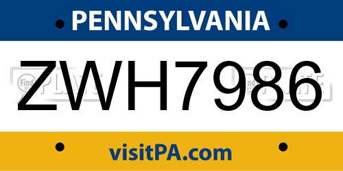 ZWH7986 Pennsylvania License Plate