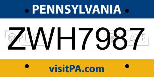 ZWH7987 Pennsylvania License Plate