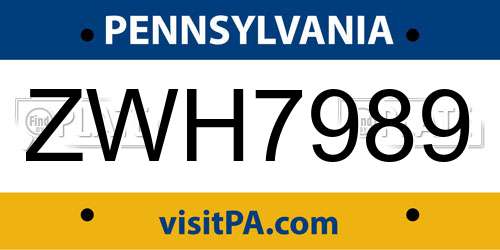 ZWH7989 Pennsylvania License Plate