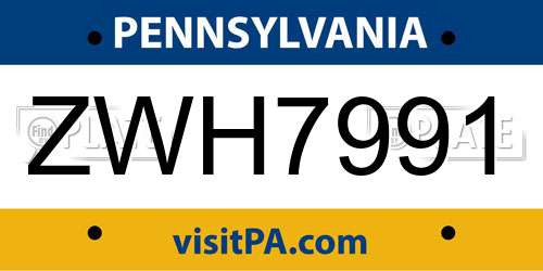 ZWH7991 Pennsylvania License Plate