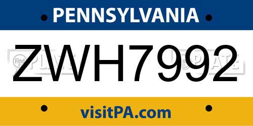 ZWH7992 Pennsylvania License Plate