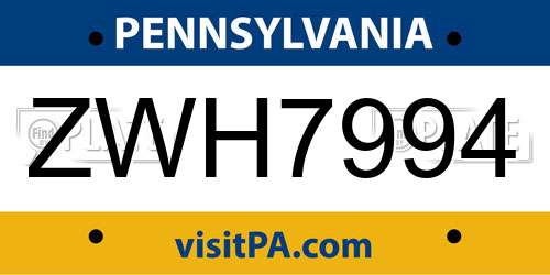 ZWH7994 Pennsylvania License Plate