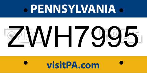 ZWH7995 Pennsylvania License Plate