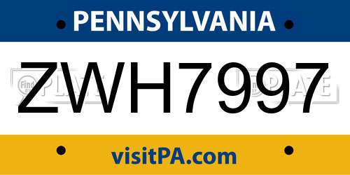 ZWH7997 Pennsylvania License Plate