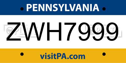 ZWH7999 Pennsylvania License Plate