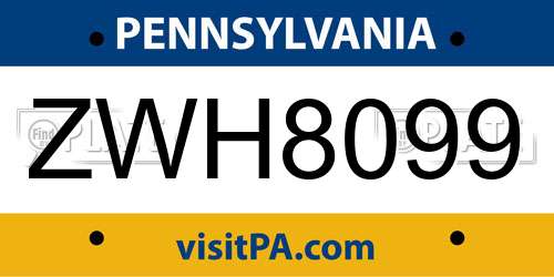 ZWH8099 Pennsylvania License Plate