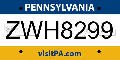 ZWH8299 Pennsylvania License Plate