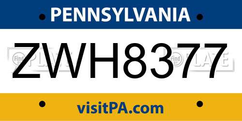 ZWH8377 Pennsylvania License Plate