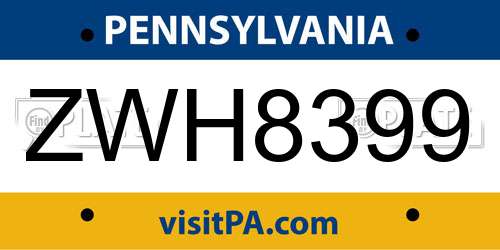 ZWH8399 Pennsylvania License Plate