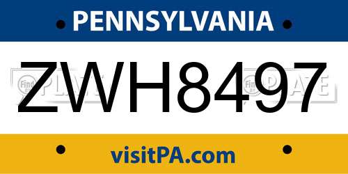 ZWH8497 Pennsylvania License Plate