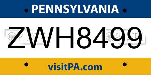 ZWH8499 Pennsylvania License Plate