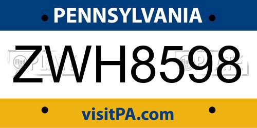 ZWH8598 Pennsylvania License Plate