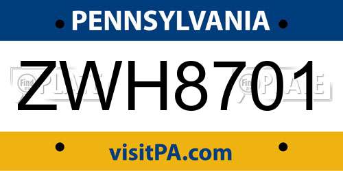 ZWH8701 Pennsylvania License Plate