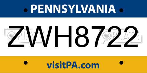 ZWH8722 Pennsylvania License Plate