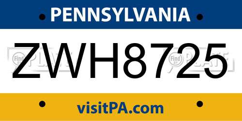 ZWH8725 Pennsylvania License Plate