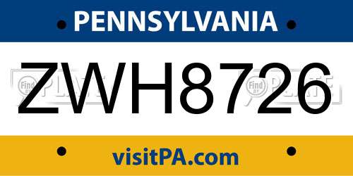 ZWH8726 Pennsylvania License Plate