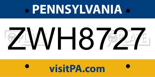 ZWH8727 Pennsylvania License Plate