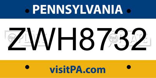 ZWH8732 Pennsylvania License Plate