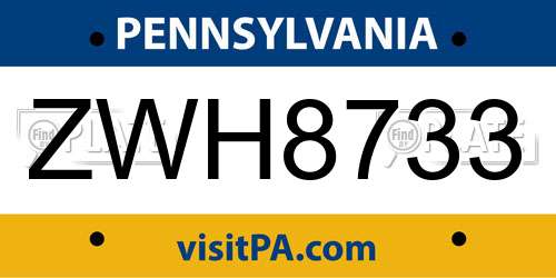 ZWH8733 Pennsylvania License Plate