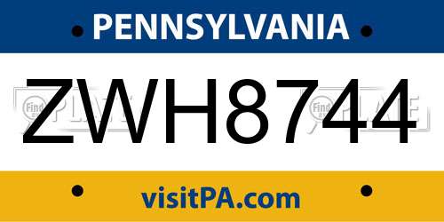 ZWH8744 Pennsylvania License Plate
