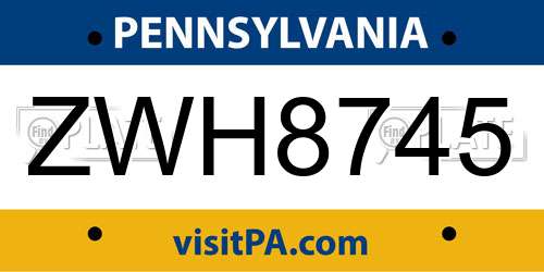 ZWH8745 Pennsylvania License Plate