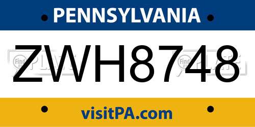 ZWH8748 Pennsylvania License Plate