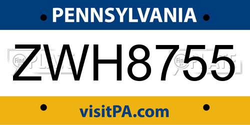 ZWH8755 Pennsylvania License Plate