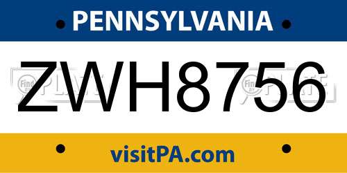 ZWH8756 Pennsylvania License Plate